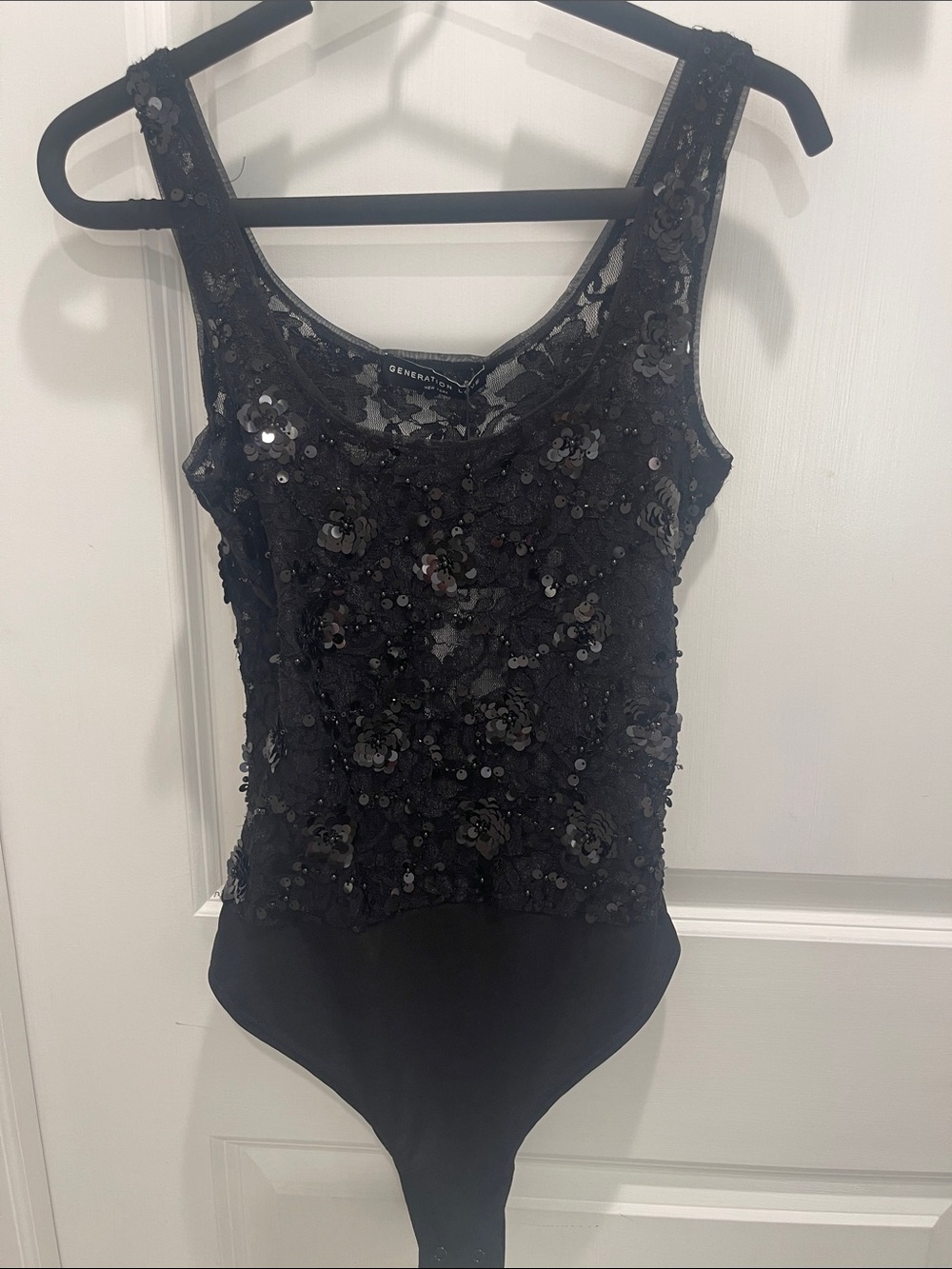 Generation Love Black Sequin Floral Lace Bodysuit